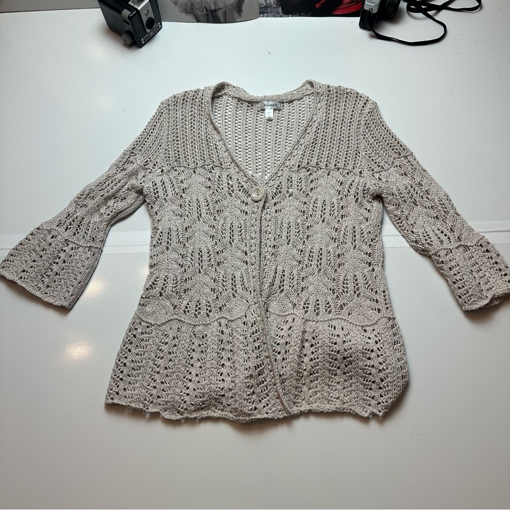 Vintage 2000s dressbarn Crochet Knit Cardigan | Cotton Boho Cottagecore Layering - Picture 2 of 11